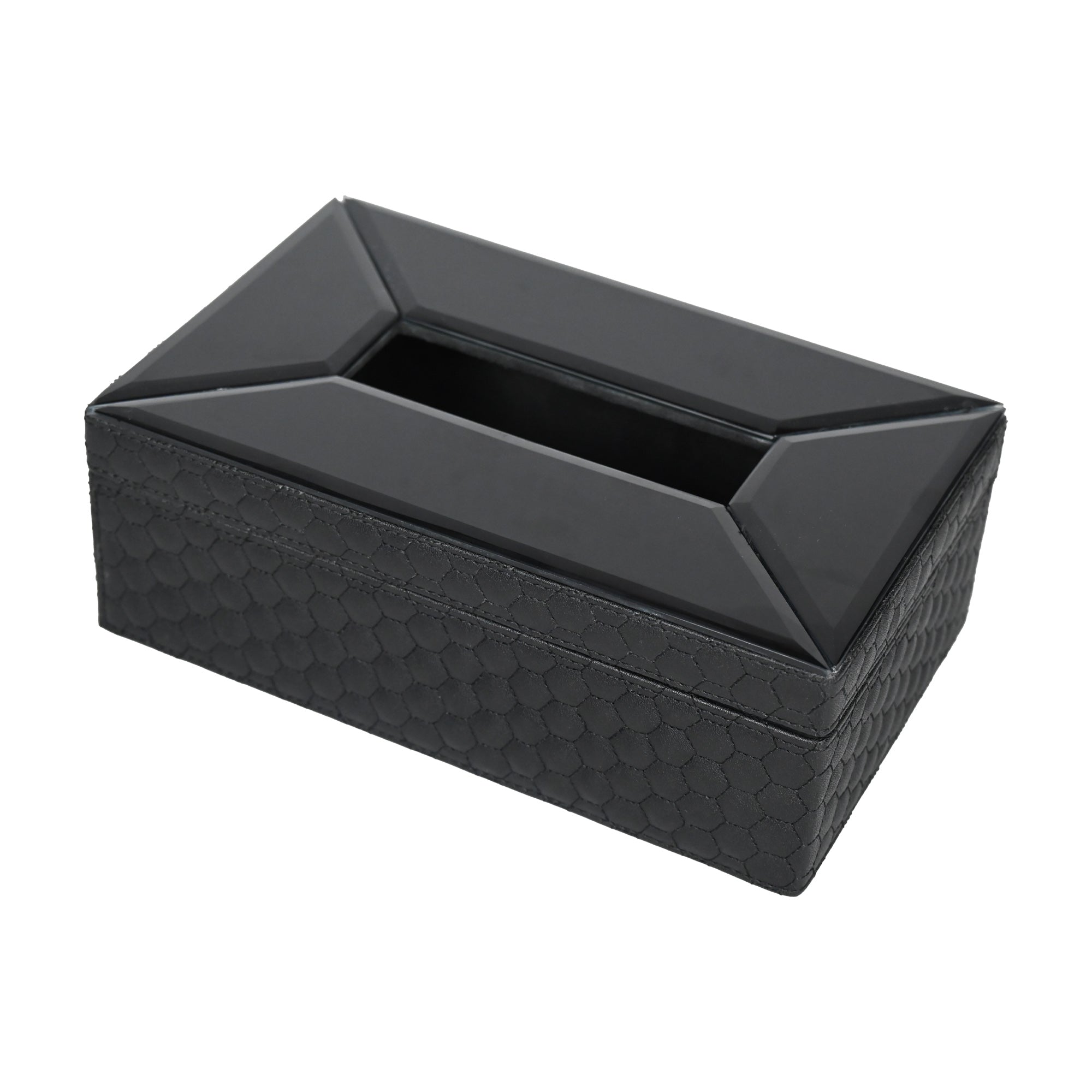 Premium Quilted Leatherite Tissue Box with Black Mirror